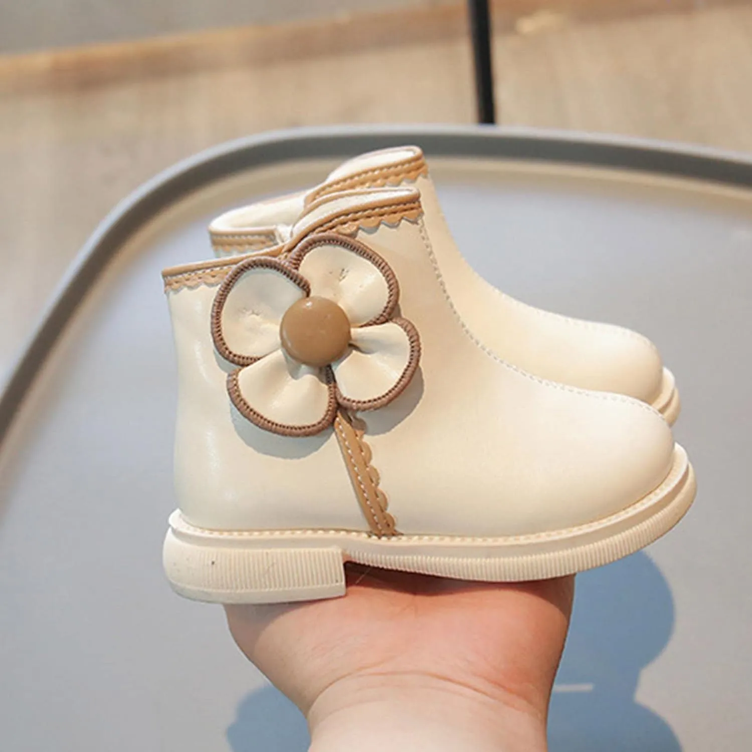 Winter Children Boots Boys Girls Non Slip Side Zipper Plush Ankle Boots Warm Comfortable Outdoor Hiking Shoes (White, 4.5-5 Years Toddler)