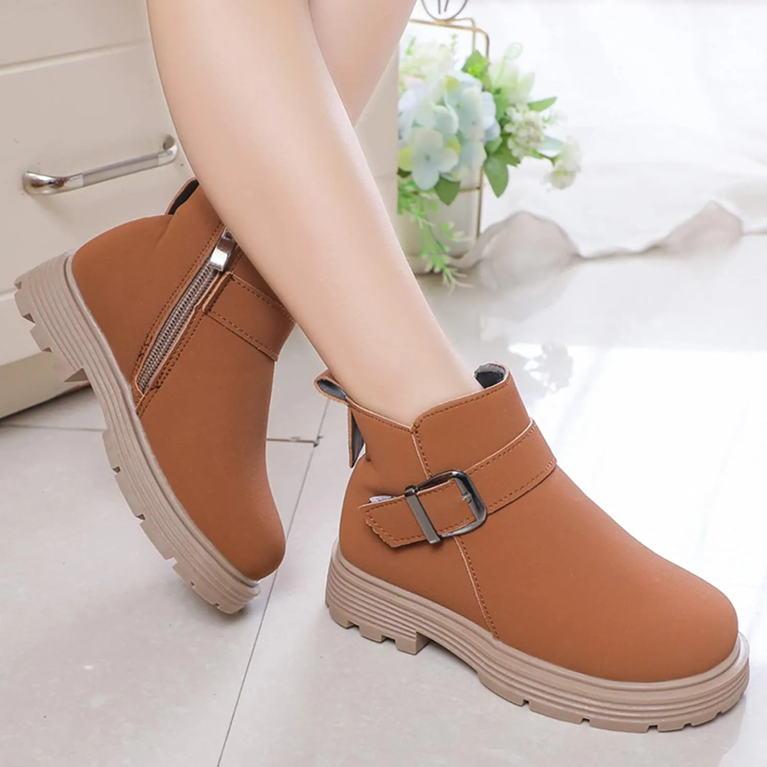 Winter Girls Scrub Boots Shoes Waterproof Leather Short Boots Non Slip Breathable Nude Boots Cute Winter Boots