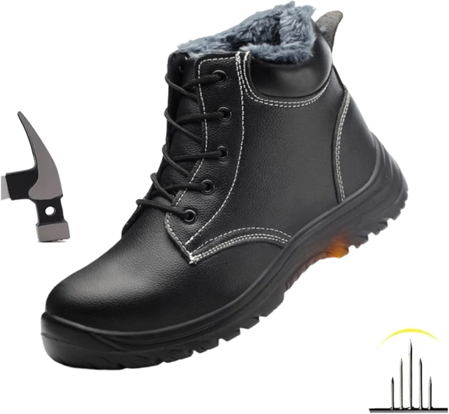 Winter Steel Toe Boots for Men, Men's Warm Lace up Non Slip Safety Waterproof Steel Toe Work Boots, Puncture Resistant Leather Industrial Work Boot, for Outdoor Climbing, Trekking