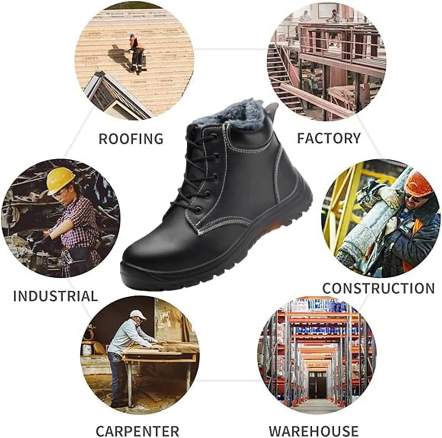 Winter Steel Toe Boots for Men, Men's Warm Lace up Non Slip Safety Waterproof Steel Toe Work Boots, Puncture Resistant Leather Industrial Work Boot, for Outdoor Climbing, Trekking