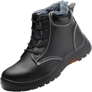 Winter Steel Toe Boots for Men, Men's Warm Lace up Non Slip Safety Waterproof Steel Toe Work Boots, Puncture Resistant Leather Industrial Work Boot, for Outdoor Climbing, Trekking