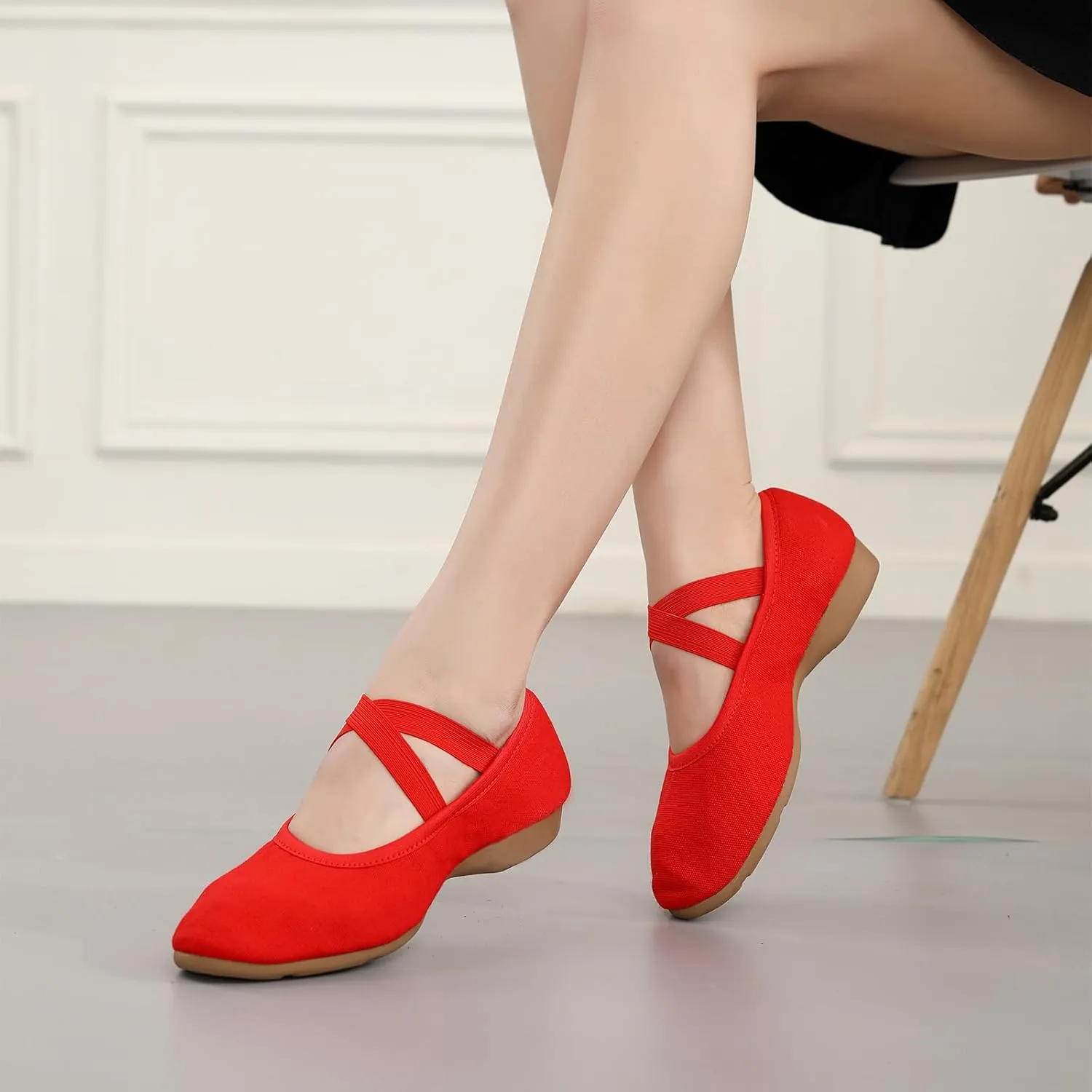 Women Flat Dance Practice Shoes Canvas Ballroom Social Dance Shoes for Beginner