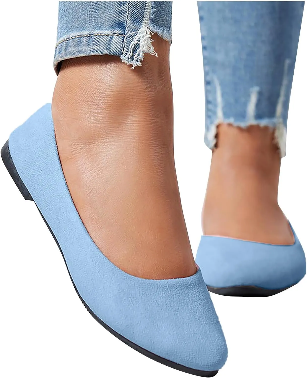 Women's Low Heel Pointed Toe Flat Shoes Comfortable Flat Shoes Casual Soft One Foot Stirrup Elegant Suede Flat Shoes