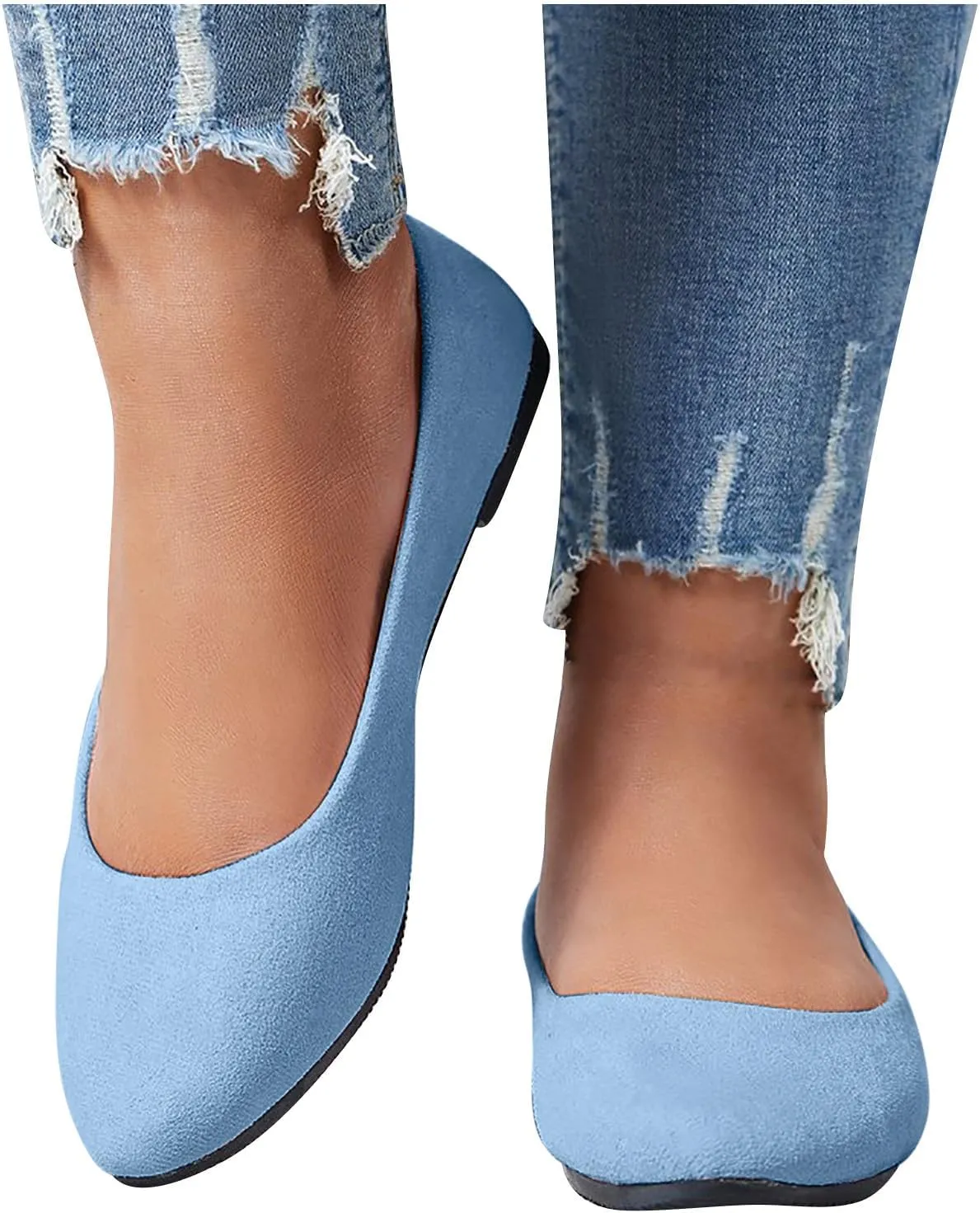 Women's Low Heel Pointed Toe Flat Shoes Comfortable Flat Shoes Casual Soft One Foot Stirrup Elegant Suede Flat Shoes