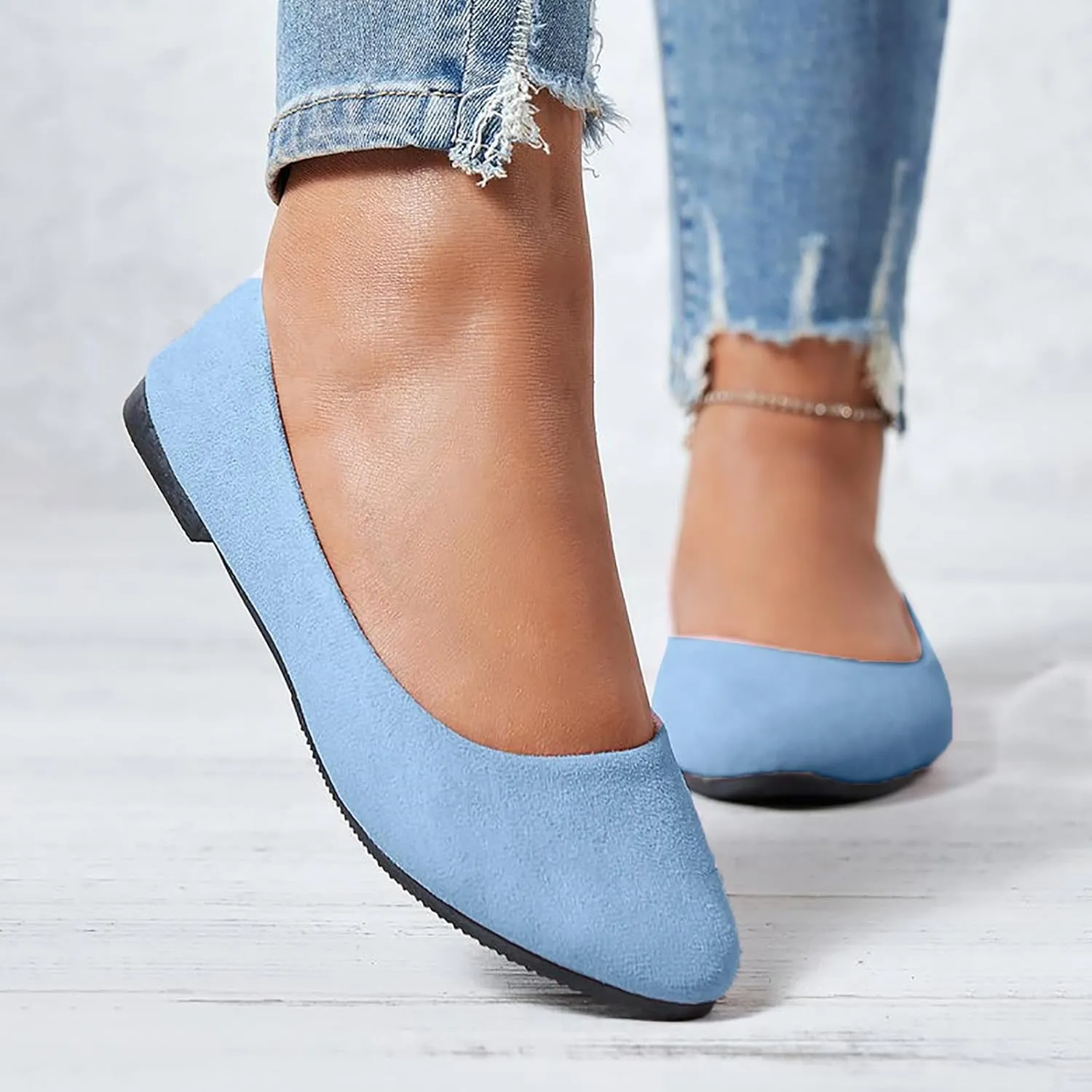 Women's Low Heel Pointed Toe Flat Shoes Comfortable Flat Shoes Casual Soft One Foot Stirrup Elegant Suede Flat Shoes