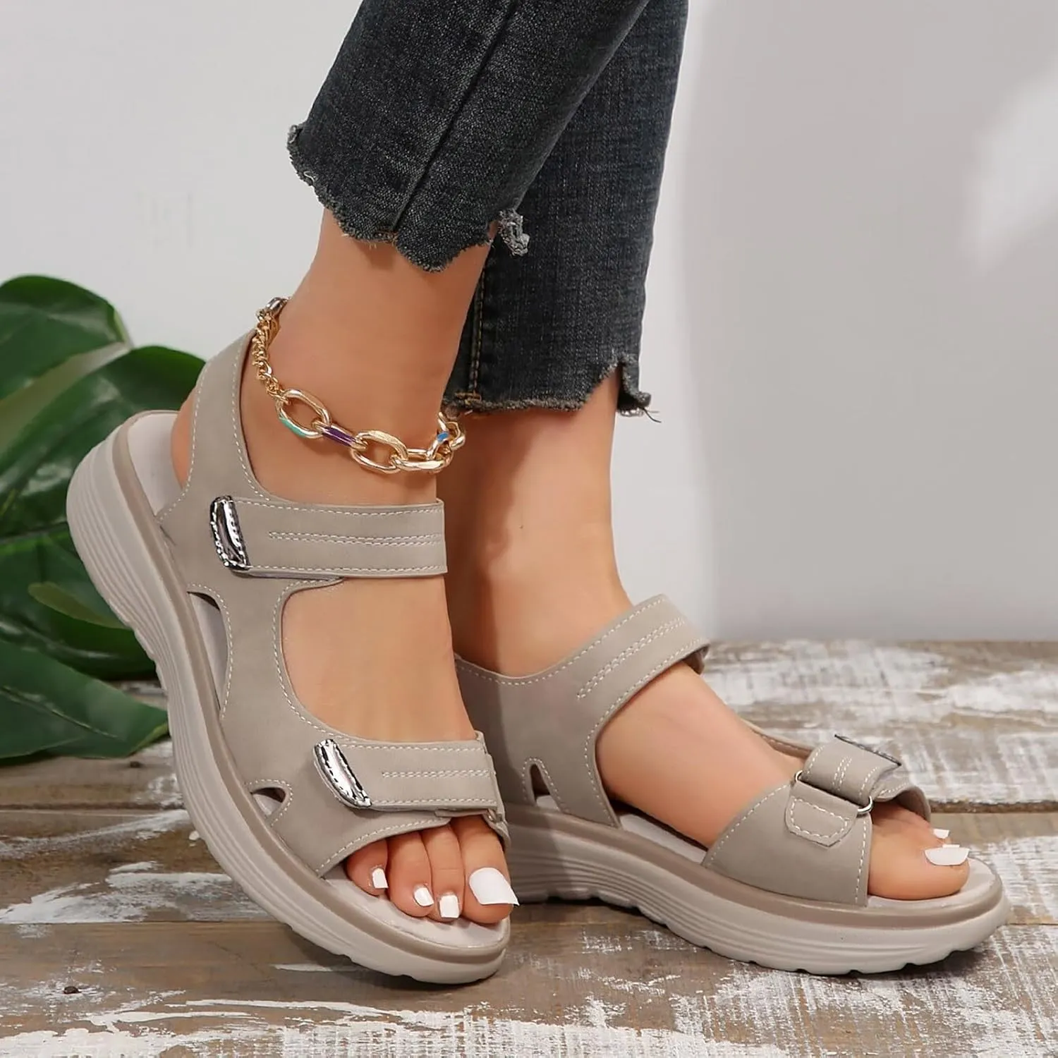 Women's Orthopedic Sandals Comfortable Walking Soft Cushion Foam Sandal Arch Support Shoes Wide Open Toe Shoes