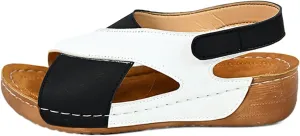 Womens Orthopedic Sandals Contrast Color Wedge Ankle Strap Slingback Platforms Summer Comfort Arch Support Sandals Dressy Breathable Slip On Walking Shoes Casual Outdoor Wedges