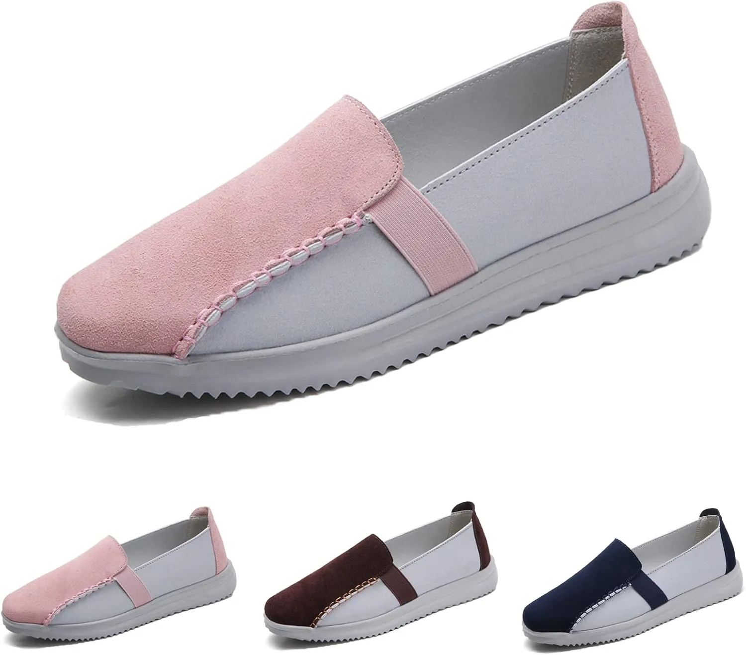 Women's Owlkay Color Block Suede Flat Loafers,Casual Breathable Orthopedic Leather Comfy Walking Slip-On Fashion Boat Shoes