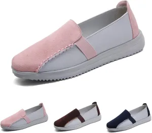 Women's Owlkay Color Block Suede Flat Loafers,Casual Breathable Orthopedic Leather Comfy Walking Slip-On Fashion Boat Shoes
