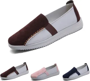 Women's Owlkay Color Block Suede Flat Loafers,Casual Breathable Orthopedic Leather Comfy Walking Slip-On Fashion Boat Shoes