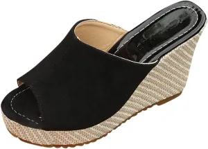 Womens Sandals Wedges Comfortable Dressy Slip On Open Toe Slippers Arch Support High Heel Slides Beach Walking Standing