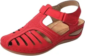 Womens Summer Sandals Casual Bohemia Gladiator Closed Toe Wedge Sandals, Comfort Ankle Strap Slip On Platform Sandal Vintage Hollow Out Orthopedic Shoes