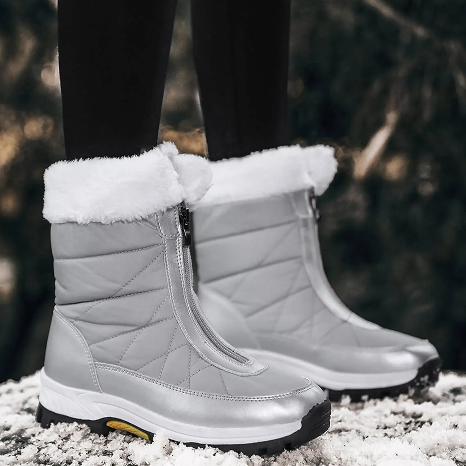 Womens Winter Snow Boots Ankle Snow Booties Warm Fur Lined Winter Boots Anti Slip Lug Sole Waterproof Hiking Boots