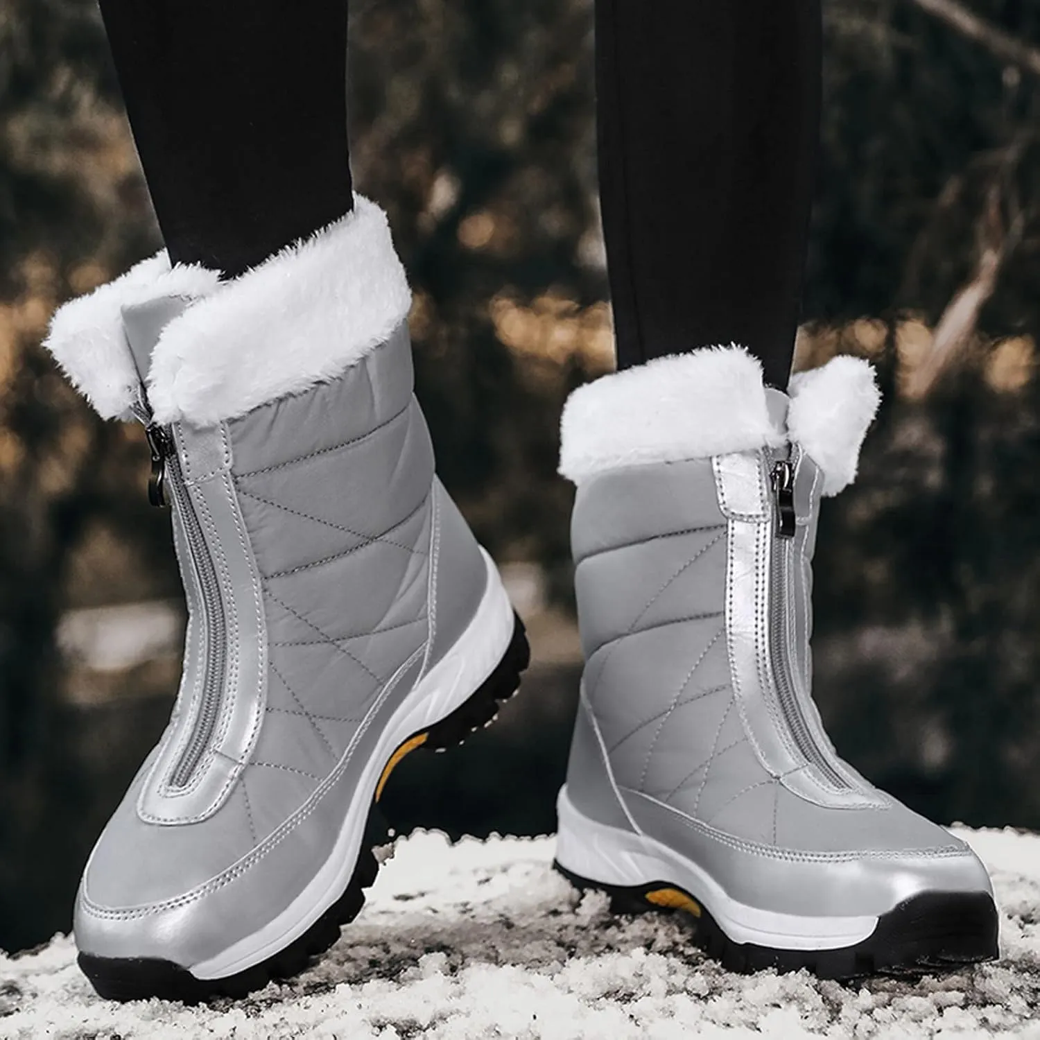 Womens Winter Snow Boots Ankle Snow Booties Warm Fur Lined Winter Boots Anti Slip Lug Sole Waterproof Hiking Boots