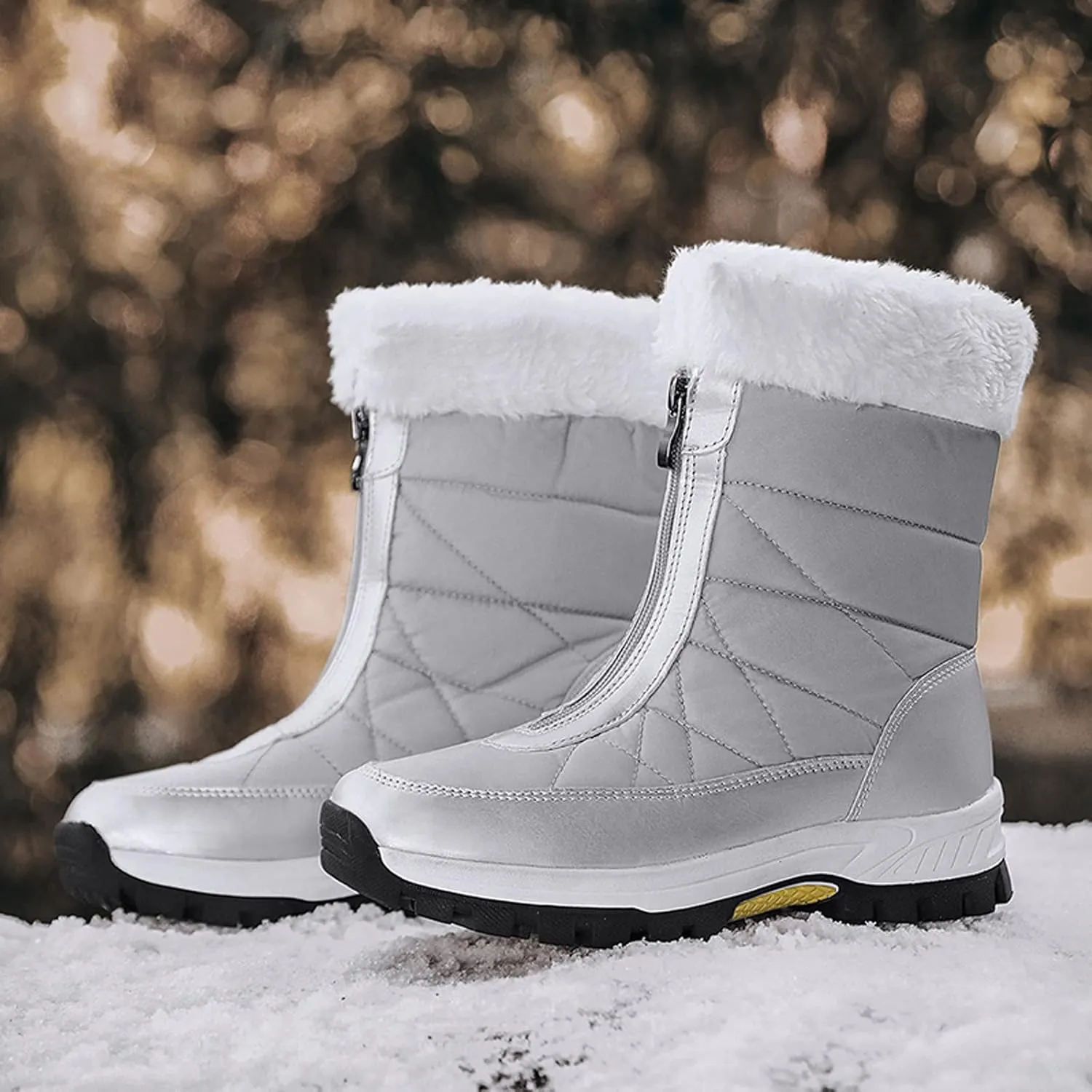 Womens Winter Snow Boots Ankle Snow Booties Warm Fur Lined Winter Boots Anti Slip Lug Sole Waterproof Hiking Boots