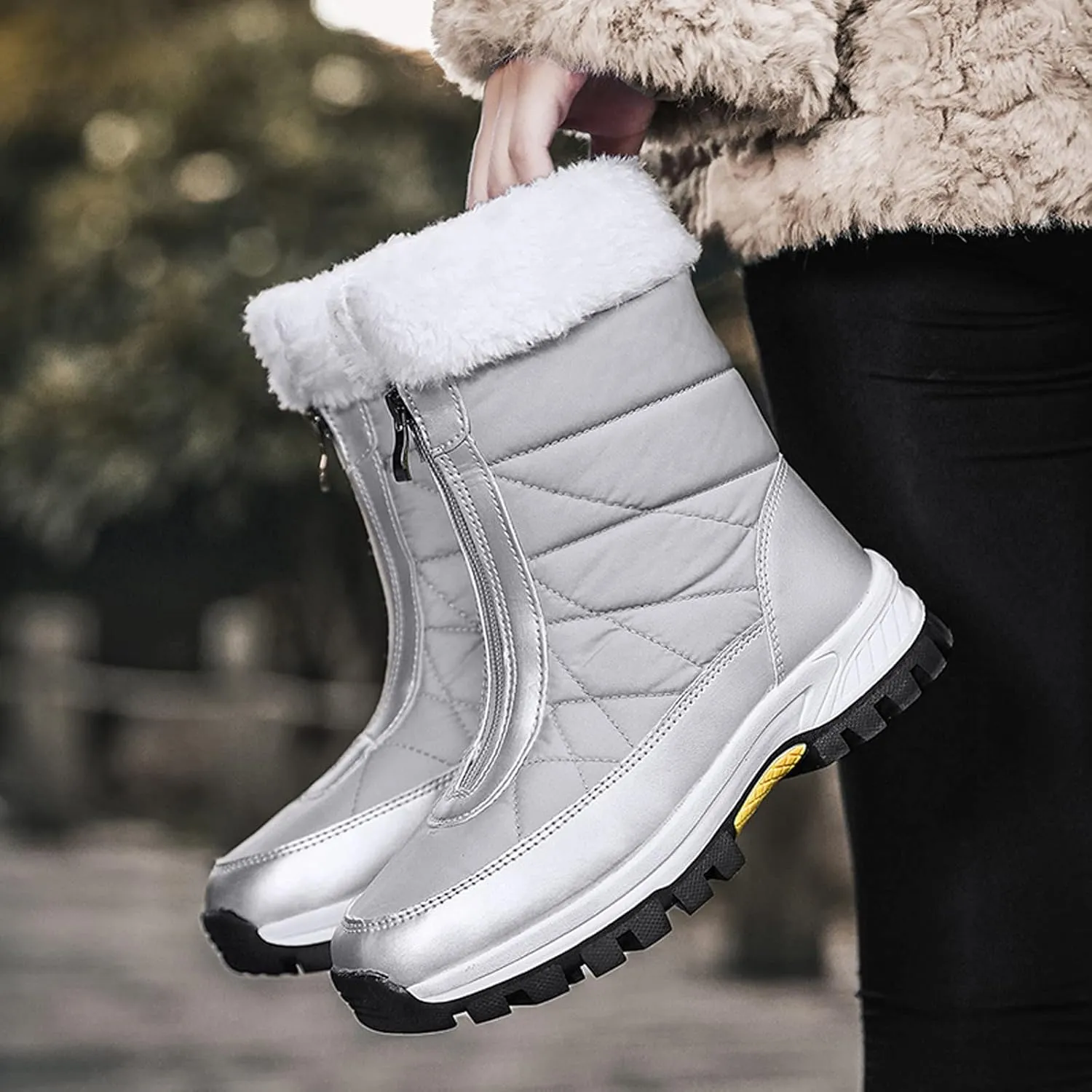 Womens Winter Snow Boots Ankle Snow Booties Warm Fur Lined Winter Boots Anti Slip Lug Sole Waterproof Hiking Boots