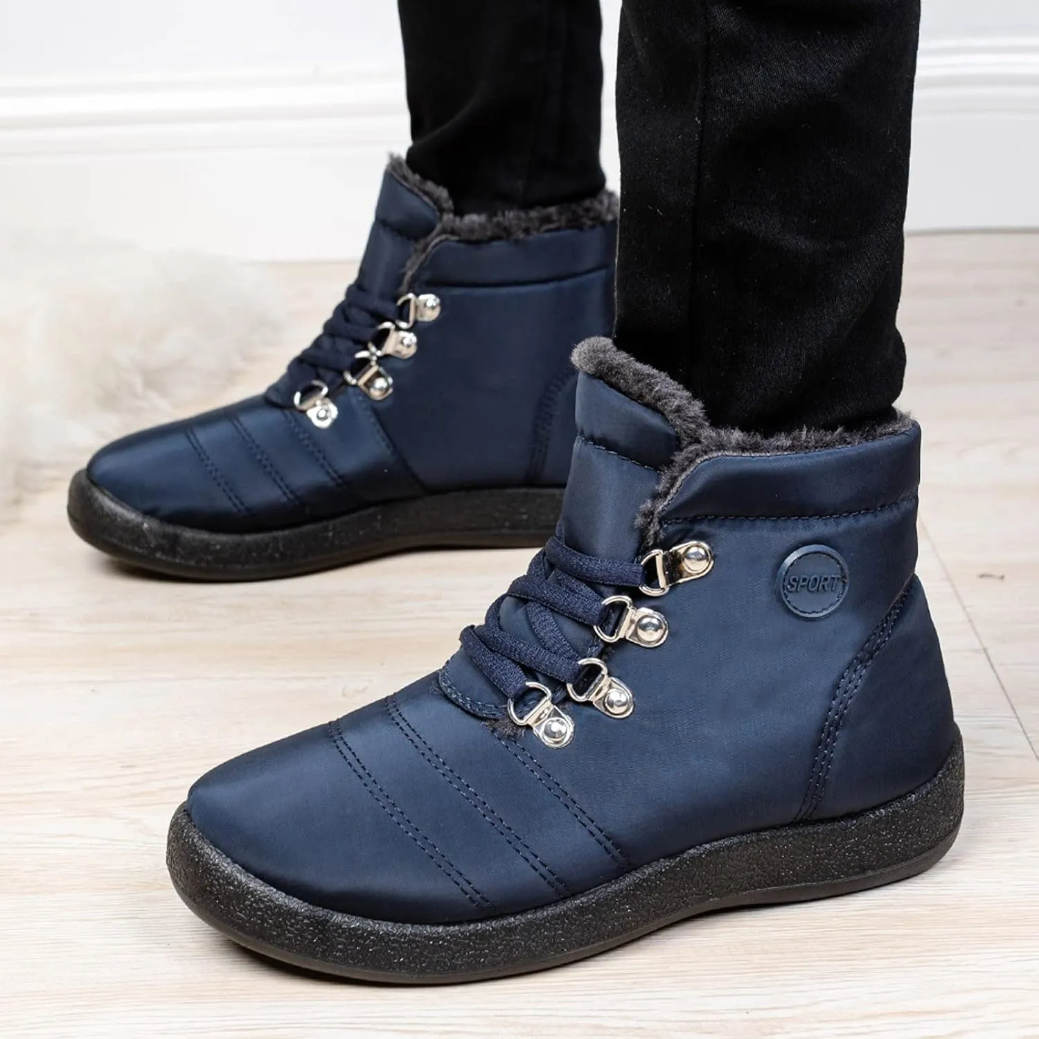 Womens Winter Snow Boots Flat Warm Fur Lined Waterproof Ankle Booties omfortable Walking Outdoor Boot