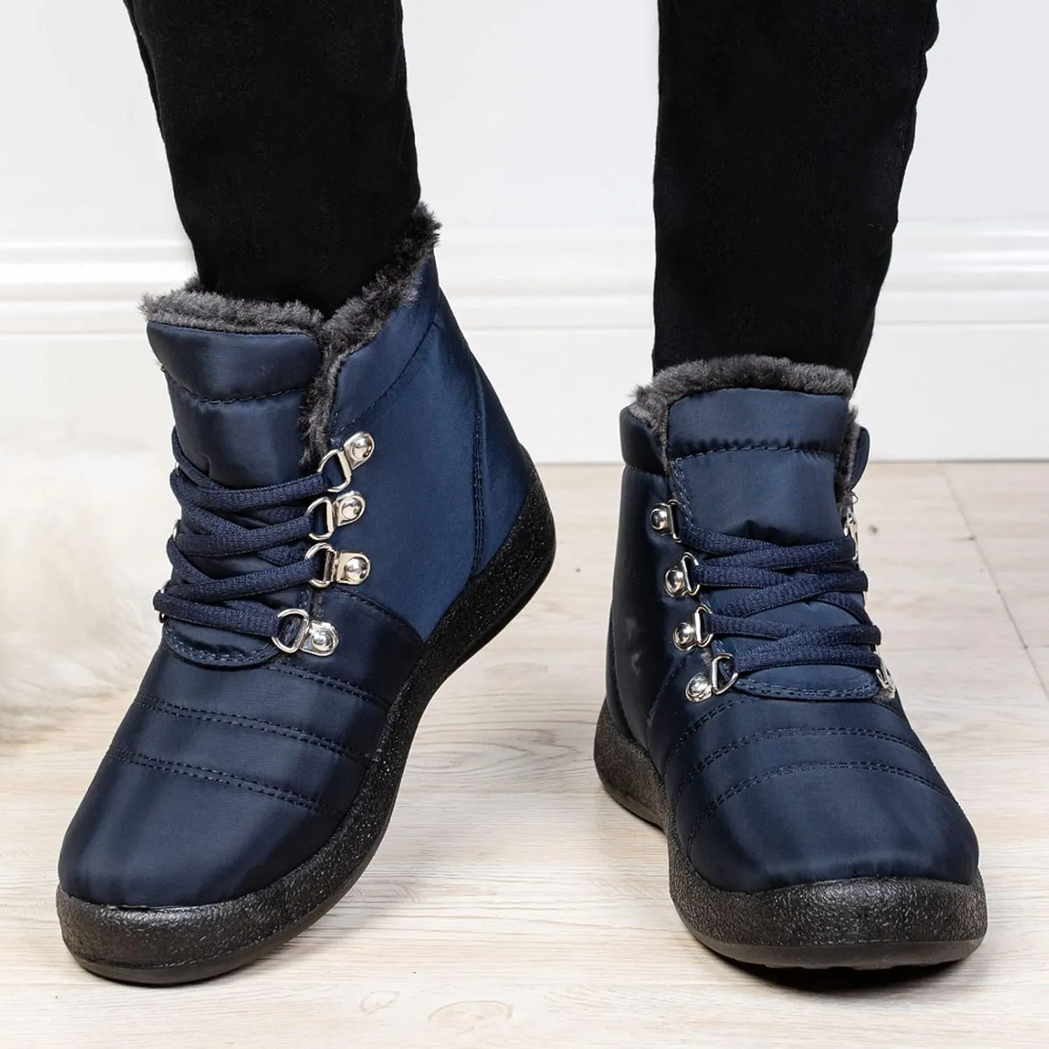 Womens Winter Snow Boots Flat Warm Fur Lined Waterproof Ankle Booties omfortable Walking Outdoor Boot