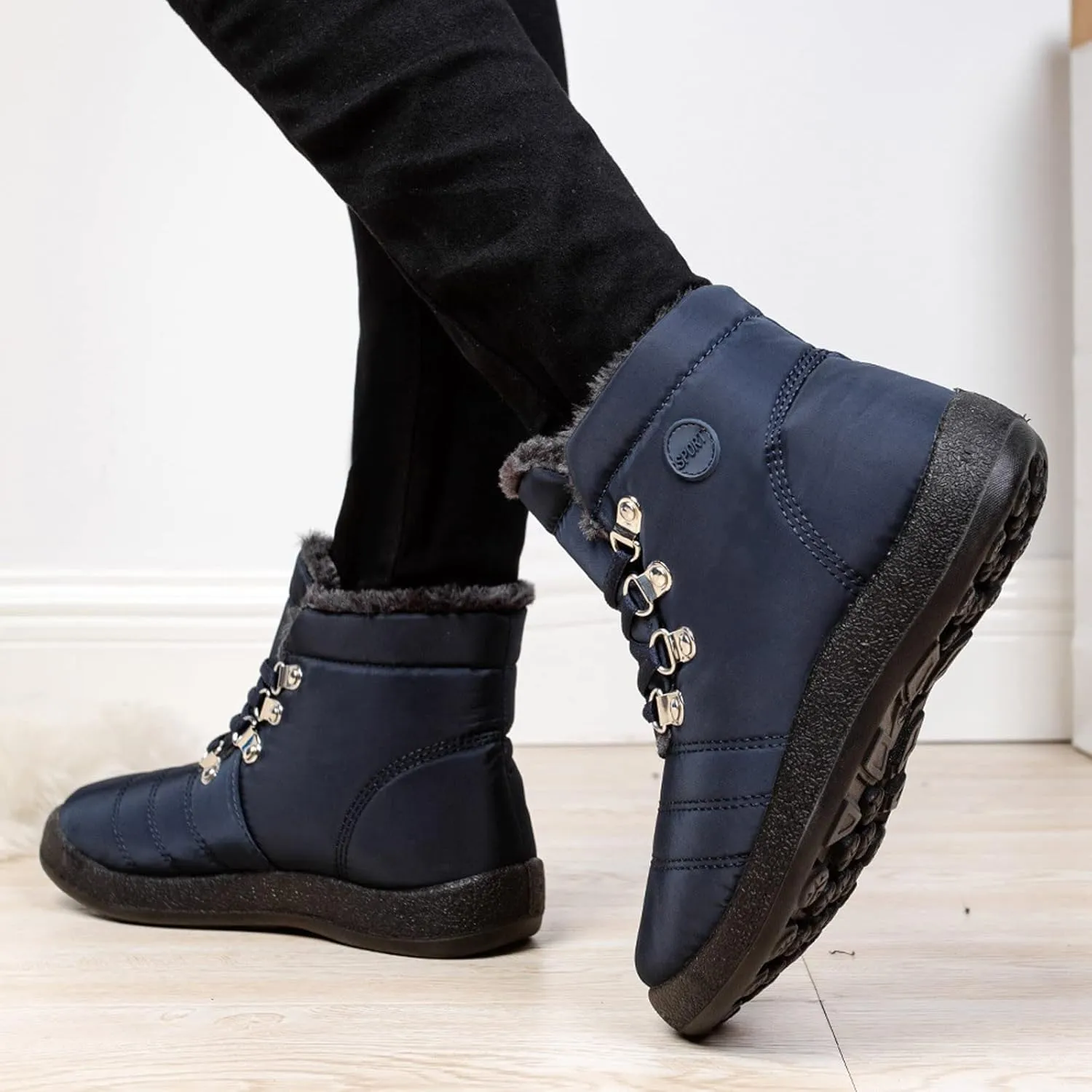 Womens Winter Snow Boots Flat Warm Fur Lined Waterproof Ankle Booties omfortable Walking Outdoor Boot