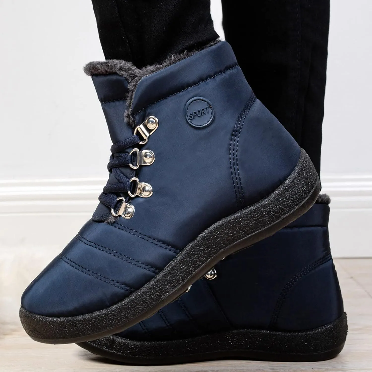 Womens Winter Snow Boots Flat Warm Fur Lined Waterproof Ankle Booties omfortable Walking Outdoor Boot