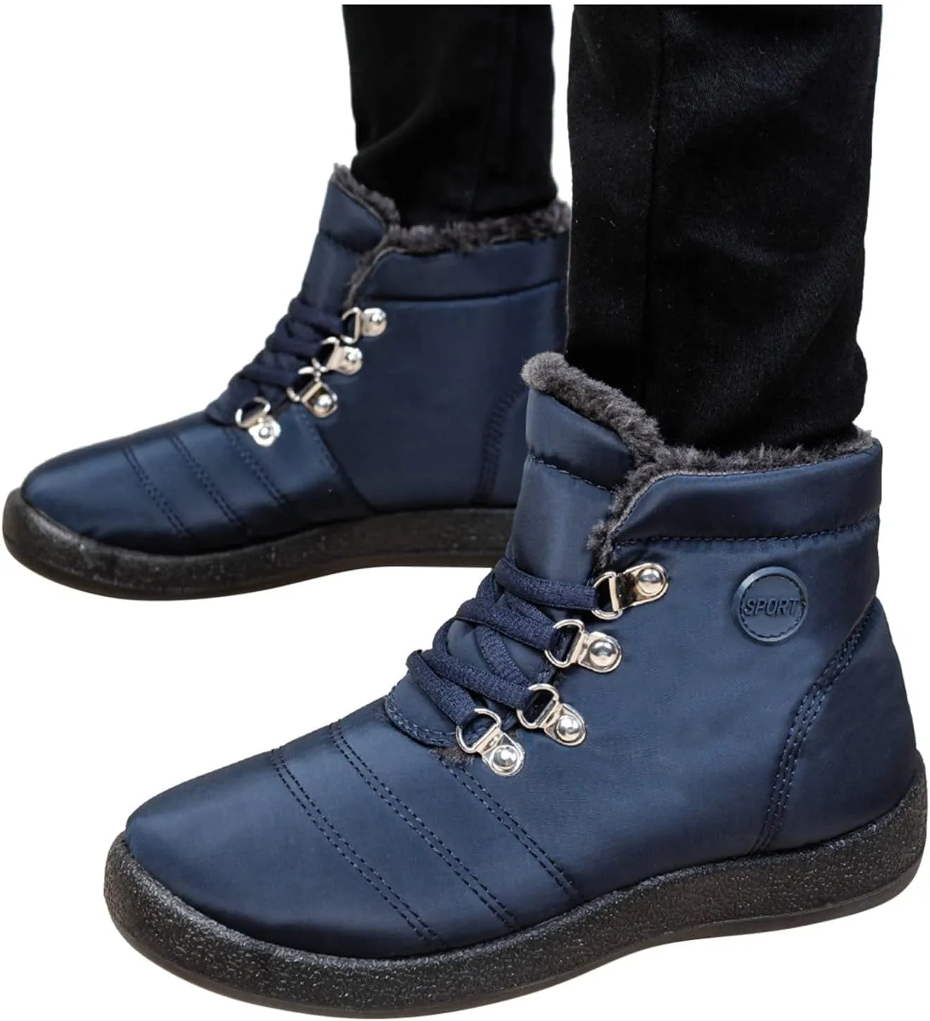 Womens Winter Snow Boots Flat Warm Fur Lined Waterproof Ankle Booties omfortable Walking Outdoor Boot