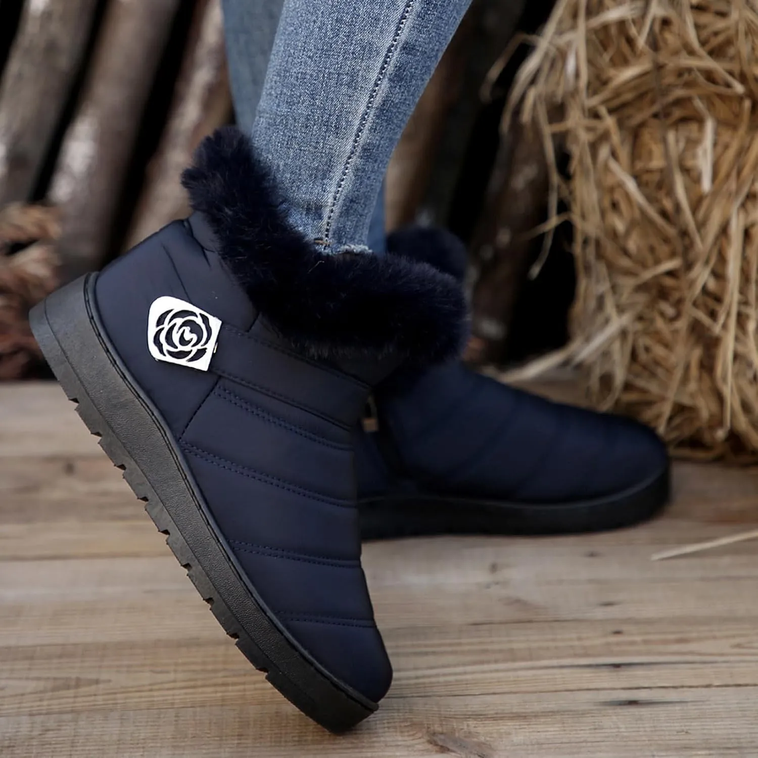 Womens Winter Snow Boots Fur Lined Warm Winter Boots Ankle Booties Waterproof Snow Boots Slip On Boots