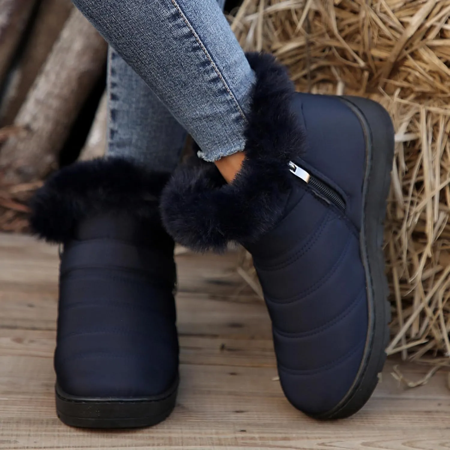 Womens Winter Snow Boots Fur Lined Warm Winter Boots Ankle Booties Waterproof Snow Boots Slip On Boots