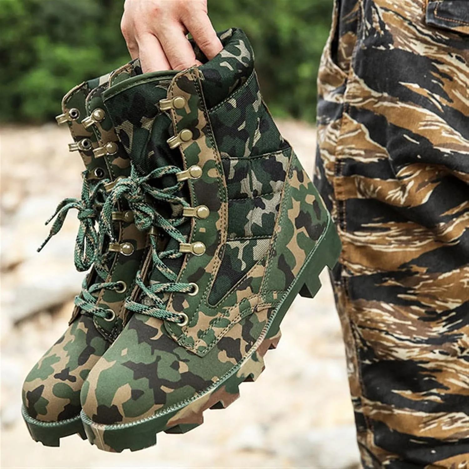 Wygwlg Mens Military Tactical Work Boots Wide, Men's Lightweight Non Slip High Top Lace up Breathable Army Camouflage Boots, Army Hunting Jungle Hiking Boots, for Camping Hiking Work Combat