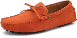 XTYPE Shoes Smoking Loafer for Men Boat Shoes Genuine Leather Stitching Details Round Toe Suede Vamp Flat Heel Flexible Anti-Slip Resistant Driving Slip On (Color : Orange, Size : 11.5)