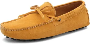 XTYPE Shoes Smoking Loafer for Men Boat Shoes Genuine Leather Stitching Details Round Toe Suede Vamp Flat Heel Flexible Anti-Slip Resistant Driving Slip On (Color : Yellow, Size : 11)