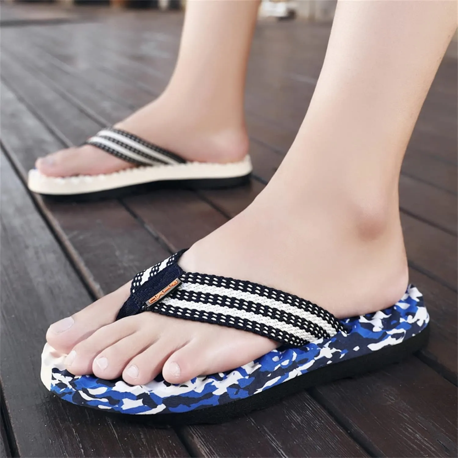 Yoga Foam Cushion Slip on Slippers Fashion Summer Men Flip Flops Flat Bottom And Non Slip Light On Comfortable Colorblock Camouflage Pattern Beach Slippers